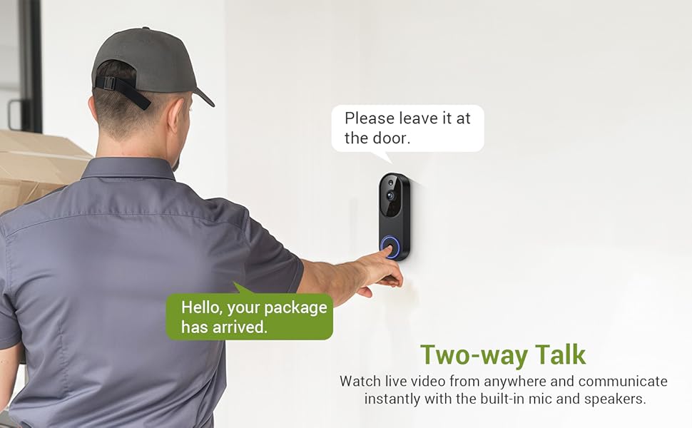 1080P Wireless Video Doorbell Camera, Outdoor Surveillance Cameras, FHD Live View, Cloud Storage, AI Human Detection, Instant Alert, Night Vision, Two Way Audio, 2.4G WiFi Only