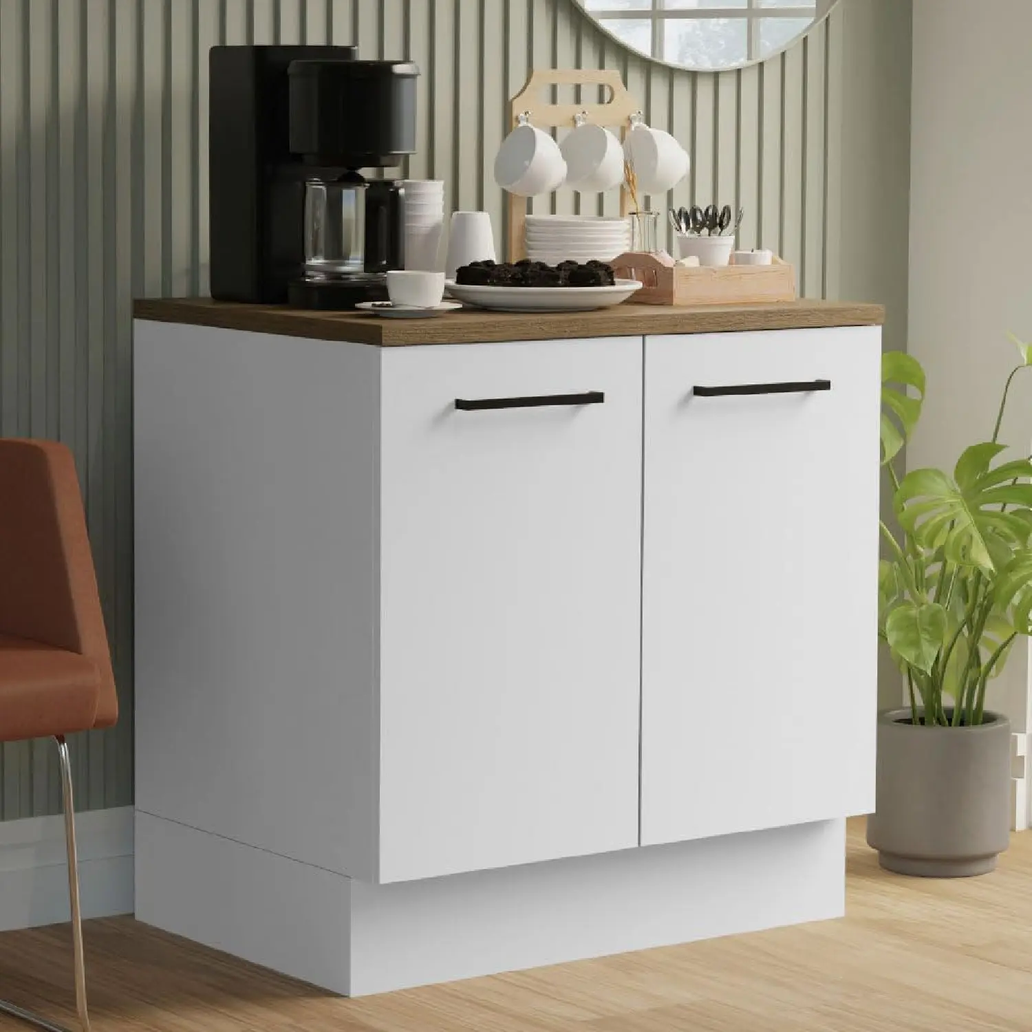 Madesa Coffee Bar Cabinet with 2 Doors Wooden Storage Unit for Kitchen, Dining Room, or Office Perfect for Organizing Coffee Makers, Supplies, and Snacks – White