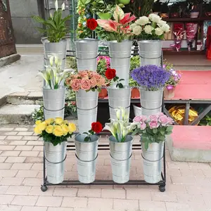New 10.62 Inch Galvanized Metal Vases Farmhouse French Flower Bucket Vases for Cut Flowers for Home Decor and Wedding Table Centerpiece Decorations (Medium Size Silver 4Pcs) Ornaments