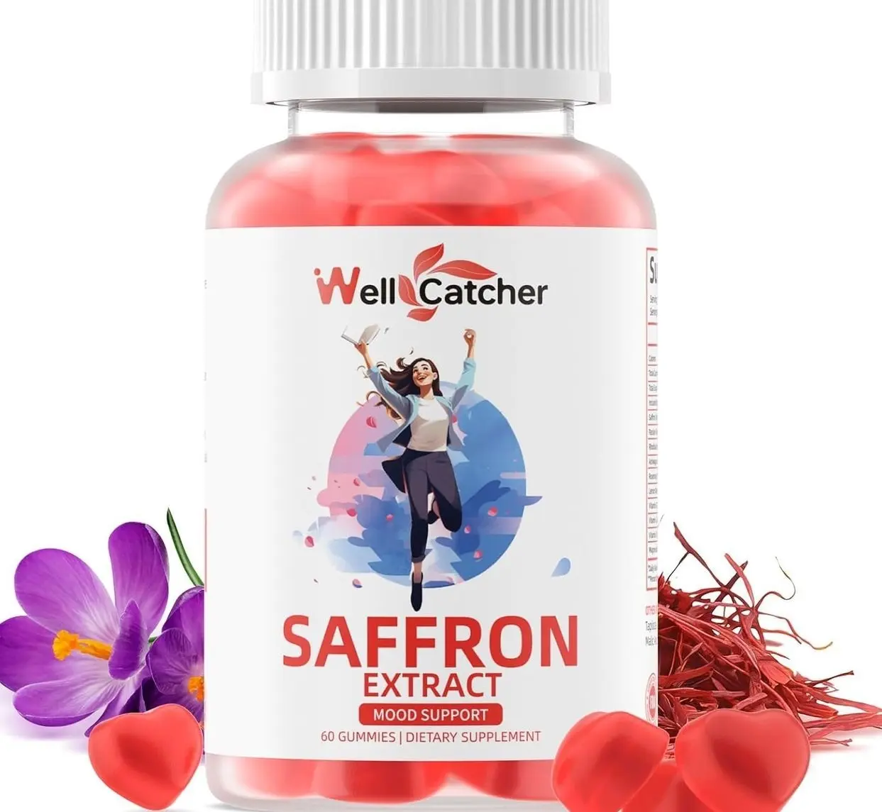 Saffron Gummies for Kids Adults: Happy Saffron Extract Supplements 100mg Support Mood Focus Calm & Sleep for Men Women with Sugar Free Organic Ashwagandha Vitamins Strawberry Flavor 60 Days Supply