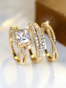 Luxury Sparkling Bridal Wedding Ring Set, Wedding Ring Stack, Engagement Banquet Party 3pcs Set, Perfect Holiday Gift for Couples