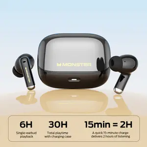 Monster 360 ANC Noise Canceling Earbuds with Bose Sound Bluetooth 6.0 30 Hours Battery Built-in Mic Transparent Space Capsule Design