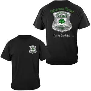 Ireland's Finest Police T-Shirt, 2 Sides Irish Law Enforcement Shield Design with Shamrock Badge, Garda Síochána Heritage Tee, Gift for Irish Officers and Supporters, for Men & Women