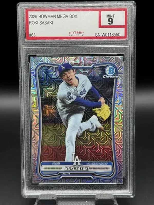 2026 Bowman MEGA BOX Roki Sasaki #63 MLB Baseball Card Dodgers Graded Mint 9