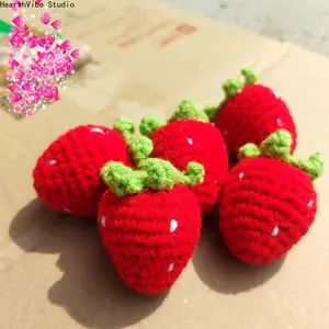 Purely Hand-Woven Fruit Charm — Strawberry (5 cm) | 3D Hand-Knitted Strawberry using Milk Cotton Yarn