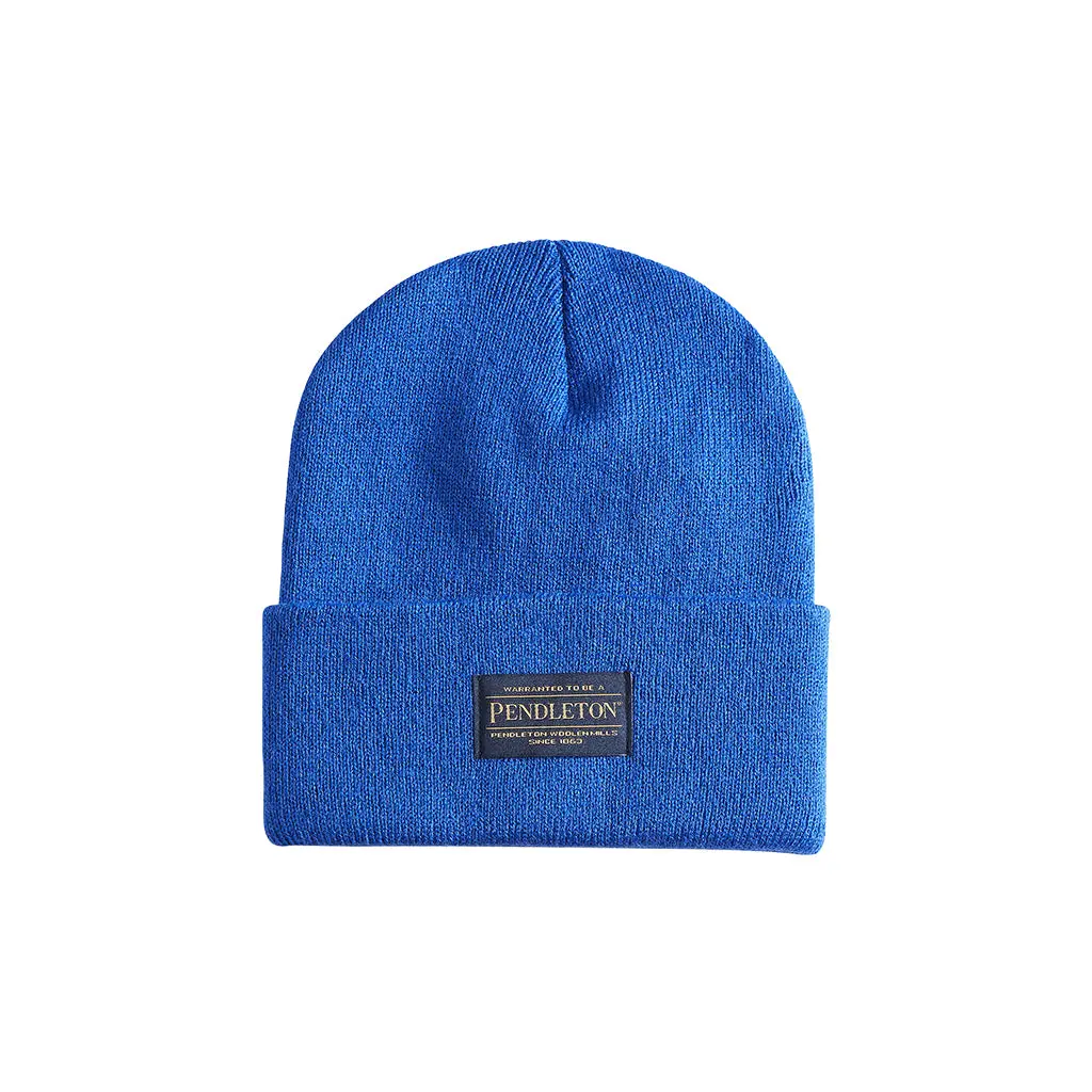 Pendleton Unisex Stretchy 1-Size Classic Ribbed Knit Beanie - Soft Acrylic Cuffed Hat with Logo Patch, Electric Blue, One Size