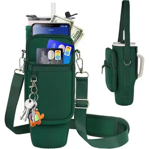 Water Bottle Carrier Bag with Phone Pocket Compatible with Stanley/Meoky 40 oz Tumbler with Handle,Water Bottle Holder Pouch with Adjustable Strap Compatible with Stanley Cup Accessories Drinkware Detachable Sturdy Portable