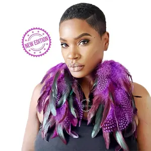 Feather Earrings, Purple Schlappen and Purple Dotted Guinea Long Dangle Feather Earrings