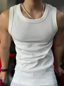 Men's Ribbed Muscle Tank Top, Slim Fit Sleeveless Shirt, Bodybuilding Workout Gym Top for Men (White), Fitness Workout Vest