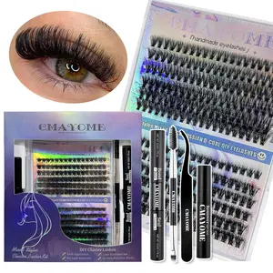 Natural Look Eyelash Extensions Kit, 1 Set Individual False Eyelashes with Eyelash Tweezers & Brush, Professional Eye Makeup Accessories for Women, Cosmetic