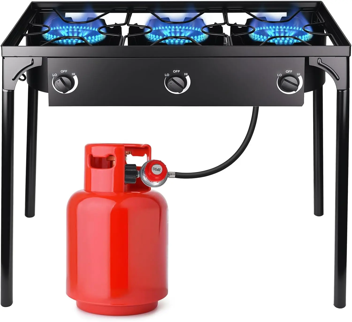 3-Burner High-Pressure Propane Gas Outdoor Stove with Detachable Legs, 225000-BTU Outdoor BBQ Burner, Camping Gear and Equipment for Camping, Patio