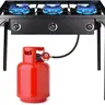 3-Burner Rectangle Cast Iron High-Power High-Pressure Propane Gas Stove with Detachable Legs, 225000-BTU Powder Coated Outdoor Cooking Station with Individual Heat Dials for Camping Cooking, Tailgating, Fishing