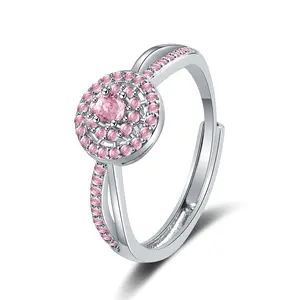 Sparkling Full Diamond Ring for Women Adjustable Wedding Engagement Jewelry Luxury Chic Fashion Minimalist Statement Ring Pink White Anniversary Birthday Gift