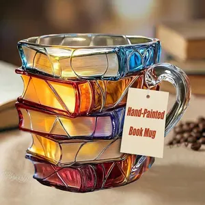 Chapter Painted Book Mug, Cute&Novelty 3D Painted Glass Book Stack Coffee Cup 7 OZ for Women Who Love Books, Tea Cups with Handle Unique For Readers, Writers, Librarians Gift