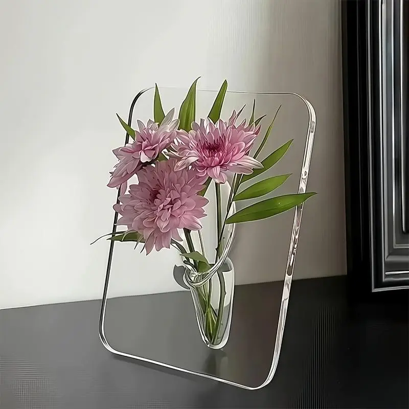Modern Transparent Acrylic Decorative Vase, Rectangular Flower Holder, Frame Design, Home Office Decor, Minimalist Style, Dual Color