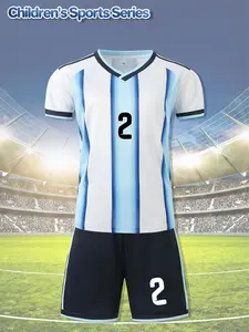 V-neck striped football suit for boys, with name FOYTH and number 2. New children's jersey, suitable for students' competitions and team training. Comfortable, breathable, heat-dissipating and quick-drying two-piece set including a top and shorts.