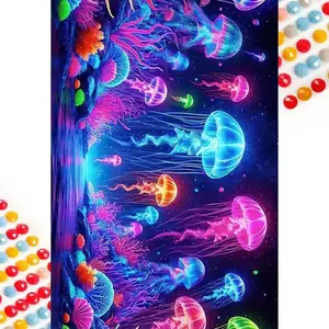 Jellyfish Pattern DIY Diamond Arts Colorful Painting Kit Without Frame, 5D Diamond Arts Colorful Painting Kit, Wall Art Decor for Home Living Room Bedroom