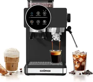 CUSIMAX Compact 20-Bar Semi-Automatic Espresso Machine with Built-in Grinder, Milk Frother Steam Wand, 60oz Removable Water Tank, Removable Parts, 1350W Fast Heat, US Plug, Ground Coffee Compatibility for Home Baristas summervibes