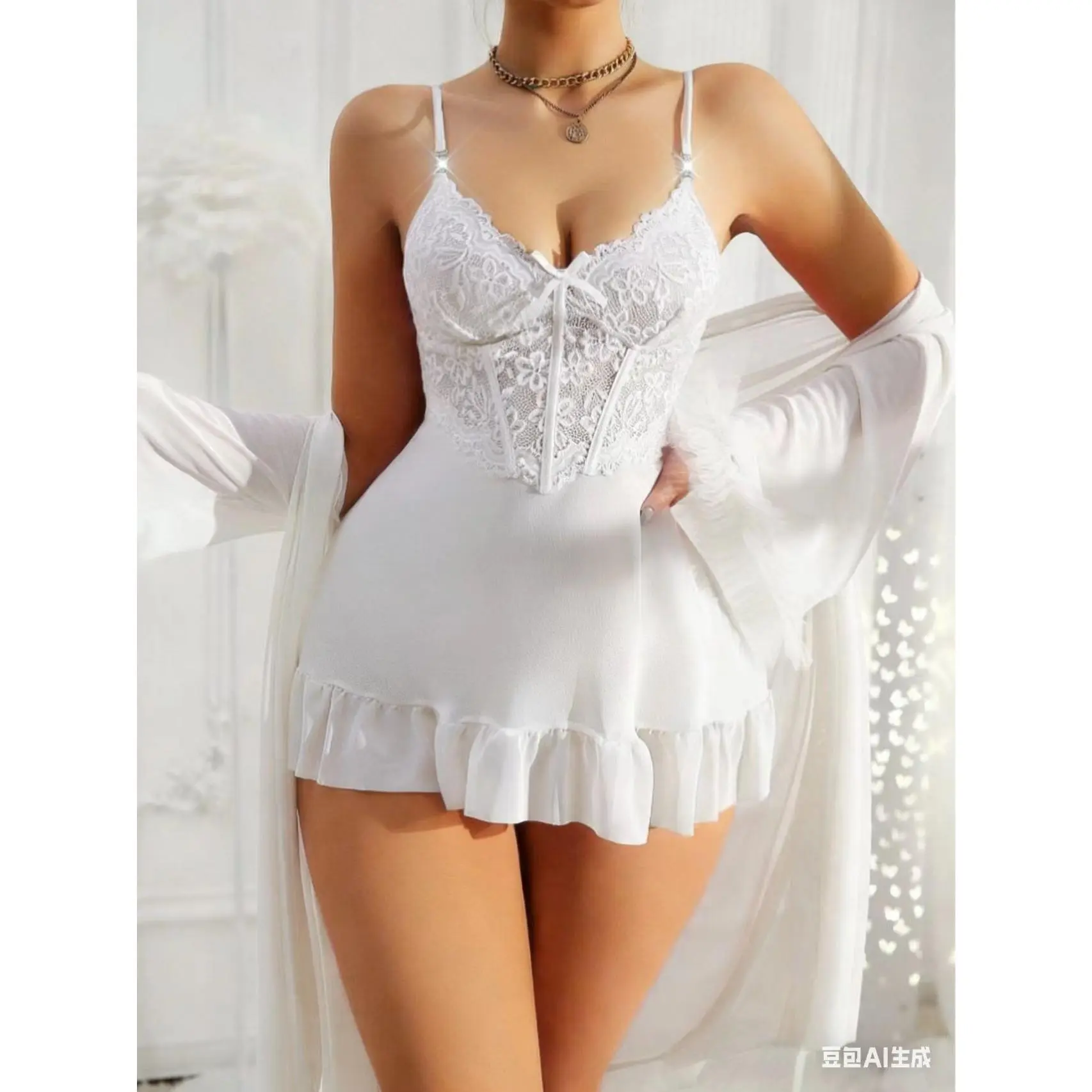 White suspender+nightgown