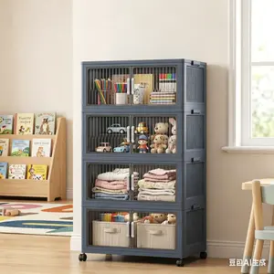 5 Tier Folding Storage Containers with Wheels Stackable Collapsible Plastic Bins Durable Organizer for Kitchen Pantry and Closet Versatile Home Office Use