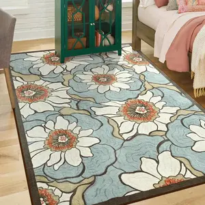 Washable Floral Area Rug Non-Slip Low Pile Stain Resistant Carpet for Kitchen Entryway Living Room Bedroom Office Laundry Nursery, All-Room Home Decor
