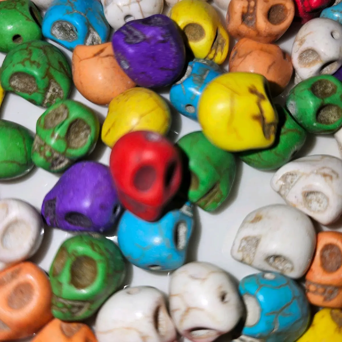 Genuine Stone Skull Beads for DIY Assorted Colors - Pack of 10 by