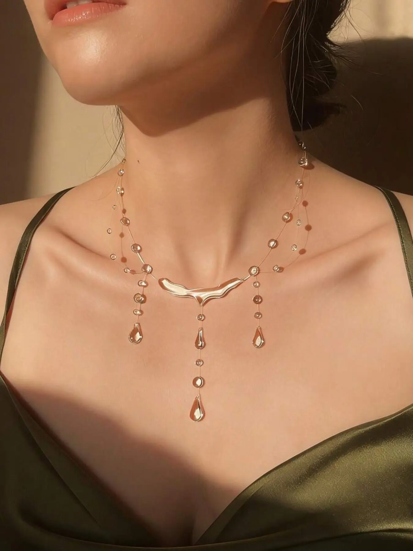 Elegant Water Drop Shape Asymmetrical Pendant Necklace, Trendy Necklace, Perfect for Daily Wear, Meetings, Beach Vacations, Ideal Gift for Loved Ones