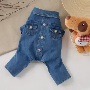 Stylish Denim Dog Onesie – All-Season Apparel for Small to Medium-Sized Dogs