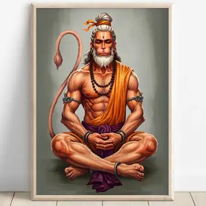 Hanuman Art, Hanuman Painting, Jai Bajarang Bali, Hanuman Art, Hindu God, Hindu God Wall Art, Digital Print of Hanuman 20x30inch(50x75cm)Unframe Canvas Poster Decor Colorful Room Gifts Ornaments Decoration Religious Photo