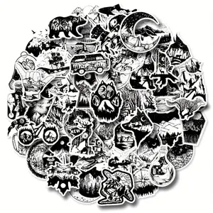 50 Pack of Black and White Outdoor Themed Stickers. Camping, Hunting, Fishing and More! Waterproof Water Bottles Decals. Journal, Scrapbook, DIY Craft, Notebooks, Luggage, Helmets