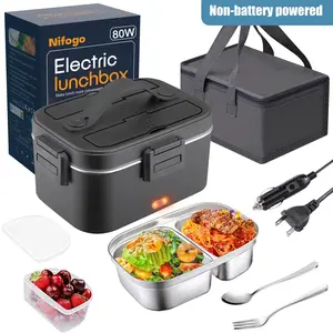 Nifogo Leak-Proof Electric Lunch Box Heater 1.5L/1.8L 110V/12V/24V Portable with Tableware Lunch Bag for Home Office Travel Non-Battery Powered
