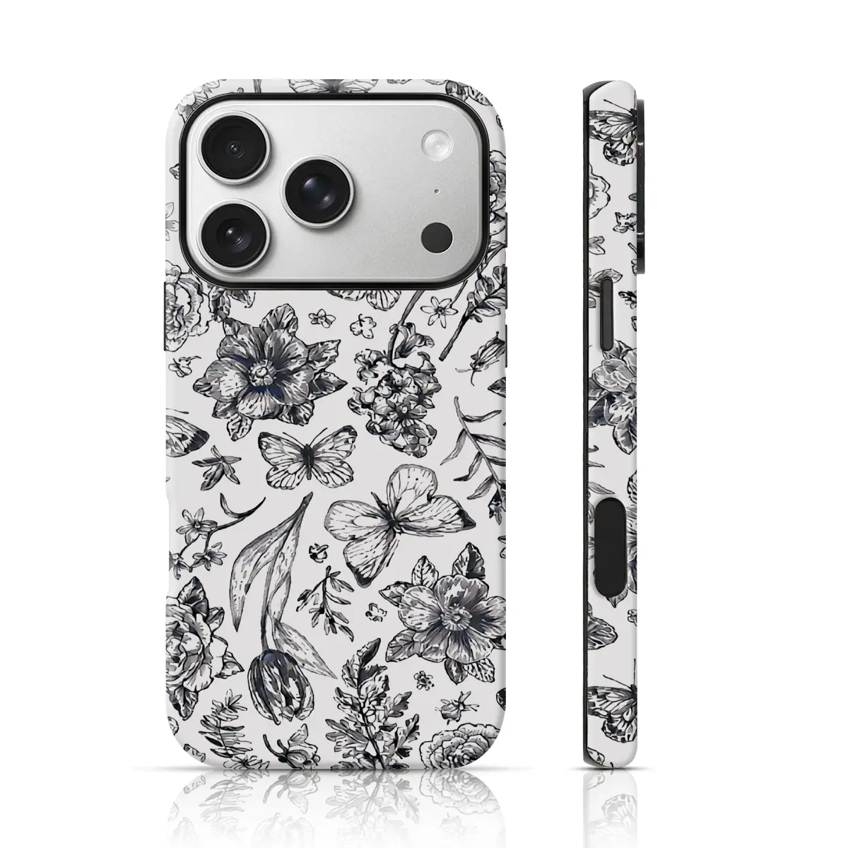 Coquette Botanical Sketch Design Cute Phone Case Double-Layer TPU Shockproof for iPhone 17 Pro Max/16 Pro Max /15Pro Max 15/14/13/12 & Samsung S26 /S25Ultra Trendy ins Style