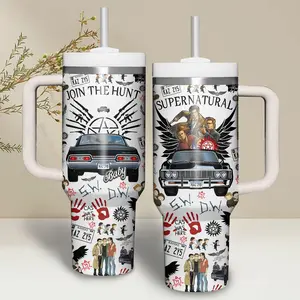 Supernatural TV Series 40 oz Tumbler With Handle, 40oz Large Handle Mug, Hot & Cold Insulated Cup