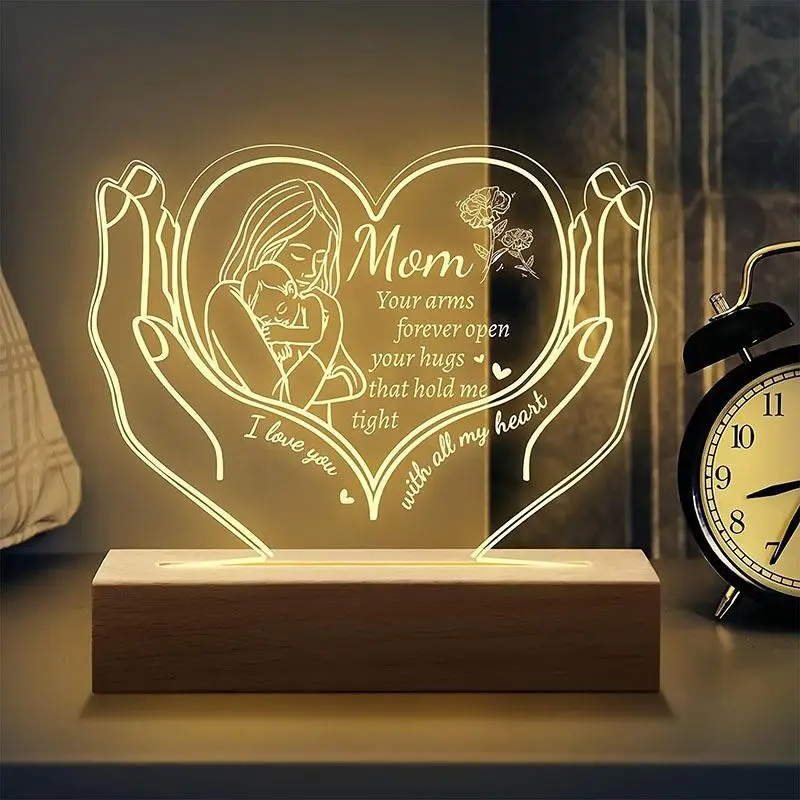 Creative Heart Shaped Night Light, USB Powered To My Mom Themed Desktop Light, Creative Ambient Personalized Acrylic Room Night Light, Lamp, Design