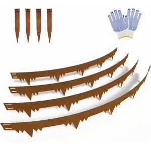 Metal Landscape Edging Border 4 Packs 42'' L x 4.5'' H, Pre-Rusted Steel Garden Edging Border with 4 Stakes, Hammer-in Lawn Edging for Landscaping, Flower Bed, Yard, Pathway, Tree Ring (14ft )