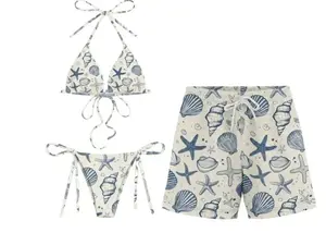 Seashell Matching Couple Swimsuits Set, BF and GF Matching Swimsuits, BF and GF Swimsuits, Camo Bikini Set for Women, Matching Duck Camo Swimwear Set for Couples, Couple Trendy Camo Bikini And Short