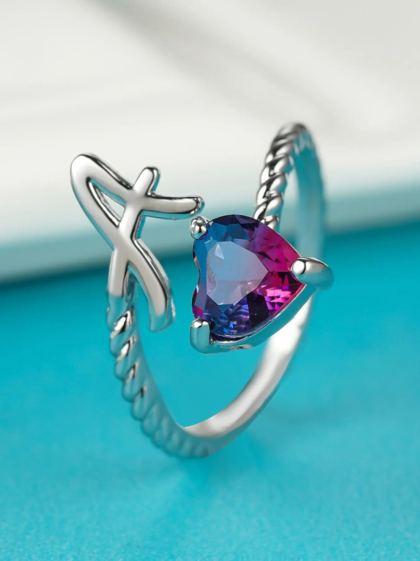 Fashion Letter & Heart Shaped Rhinestone Decor Twist Design Cuff Ring, Casual Jewelry for Women, Beautiful Rings, Valentine's Day, Gift, Trendy Jewellery Accessories, Heart Letter Rings