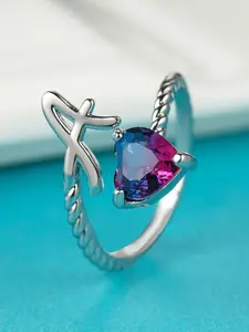 Fashion Letter & Heart Shaped Rhinestone Decor Twist Design Cuff Ring, Casual Jewelry for Women, Valentine's Day, Gift, Trendy Jewellery Accessories