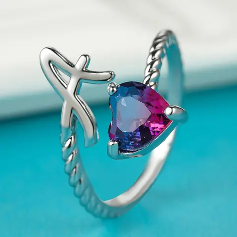 Fashion Letter & Heart Shaped Rhinestone Decor Twist Design Cuff Ring, Casual Jewelry for Women, Beautiful Rings, Valentine's Day, Gift, Trendy Jewellery Accessories, Heart Letter Rings