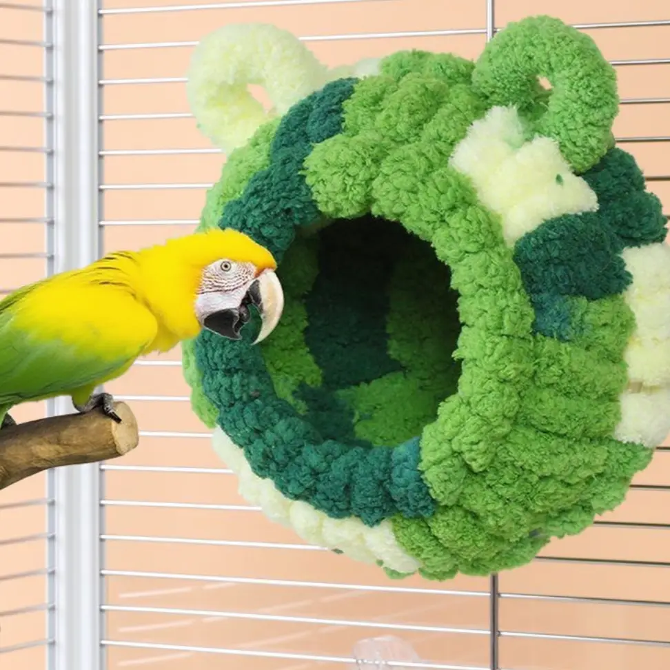 Parrot Warm Cotton Nest Coral Fleece Insulated Birdhouse for Small Parrots Hanging Buckle Washable Winter Warmth Skin Friendly Material