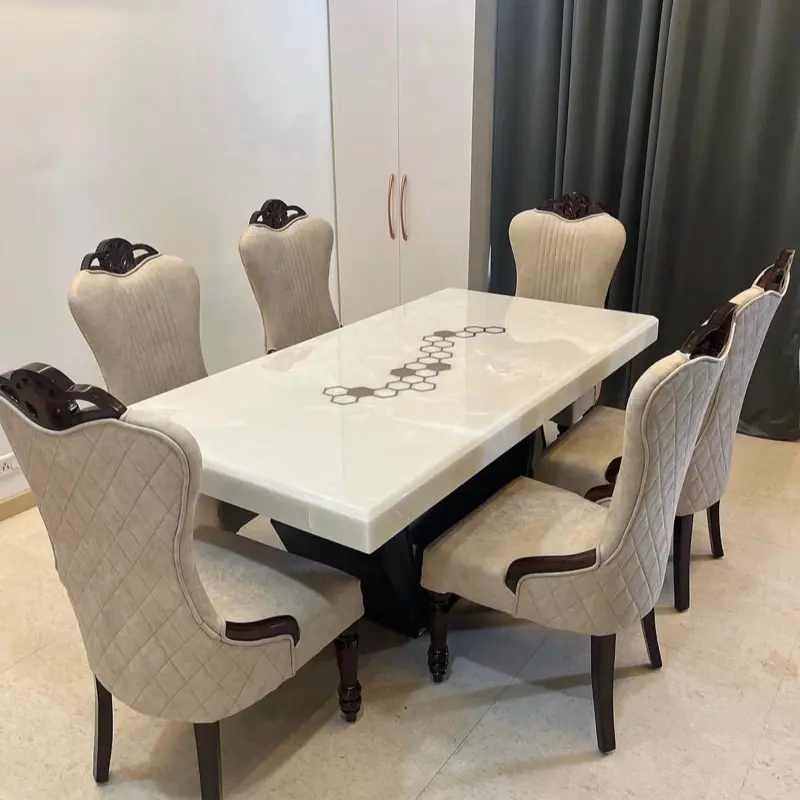 Luxurious Dining Table Set Onyx Marble Top 6 seater