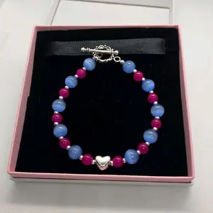 Glass Bead Bracelet with Silver-Plated Toggle Clasp