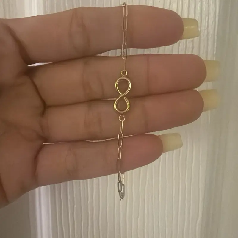Pulsera estilo paper clip con signo de infinito Oro 10k Italiano  size 7