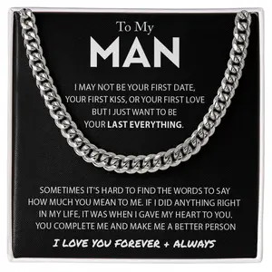 To My Man Cuban Link Chain Necklace Promise Necklace Gift Set - I Love You Forever & Always Boyfriend Men Husband Cuban Chain Necklaces