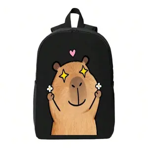 Capybara, Starry Eyes And Little Flowers, Cute Cartoon Style Women's Travel Backpack Outdoor Camera Lens Bag Black Ergonomic Laptop Bag Large Capacity Mountaineering Waterproof Handbag School Bags