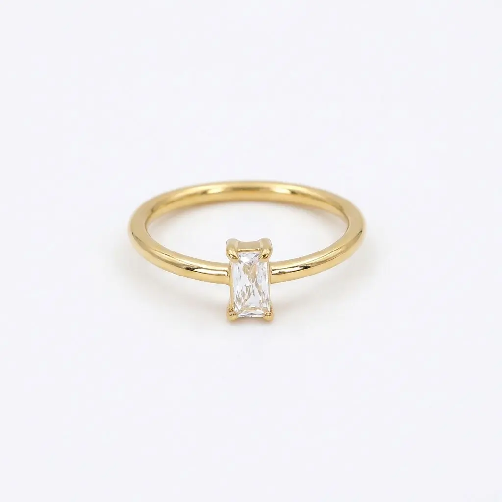 Baguette-Cut Zirconia Solitaire Ring
