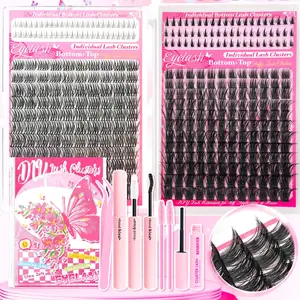 Individual False Eyelashes Kit for Eyelash Extensions, Natural Look Individual with Makeup Tools for Beginner, Cosmetic, Eyelash Extensions Set with Eyelash Enhancing Tool, DIY Eyelashes Kit