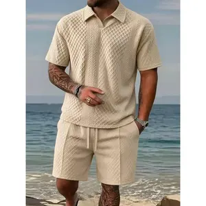 SpringStatements Men's Summer V-neck Short-sleeve Top & Shorts Set Color-block Design Regular Fit Casual Stylish Outdoor & Indoor Wear - Menswear, Clothes