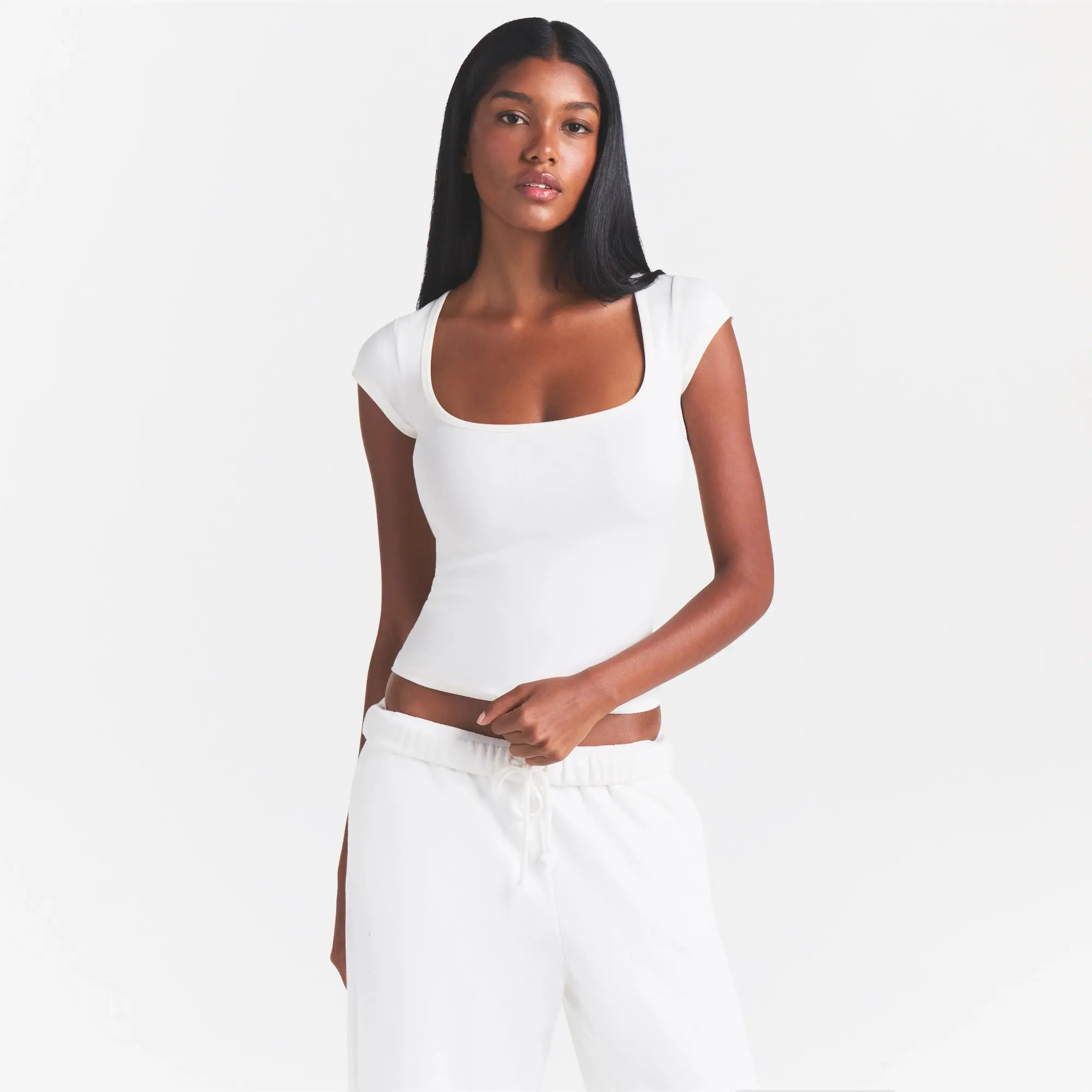 SKIMS COTTON JERSEY SCOOP NECK T-SHIRT