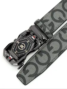 Men's Fashion Casual Business Belt High-Quality Superfiber Leather Letter Element Alloy Automatic Buckle Versatile Pants Waistband All Seasons